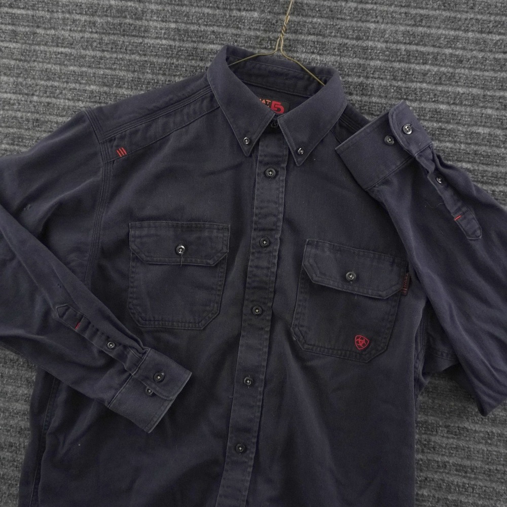 Ariat Work FR Shirt Mens Large Navy Blue Flame Resistant Long Sleeve Utility